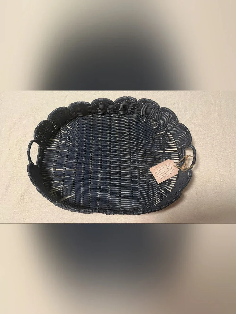 NWT MADE IN VIETNAN Woven Scalloped Edge Serving Tray - Navy Sz 14w 4H 19 L